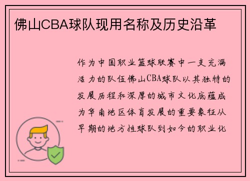 佛山CBA球队现用名称及历史沿革